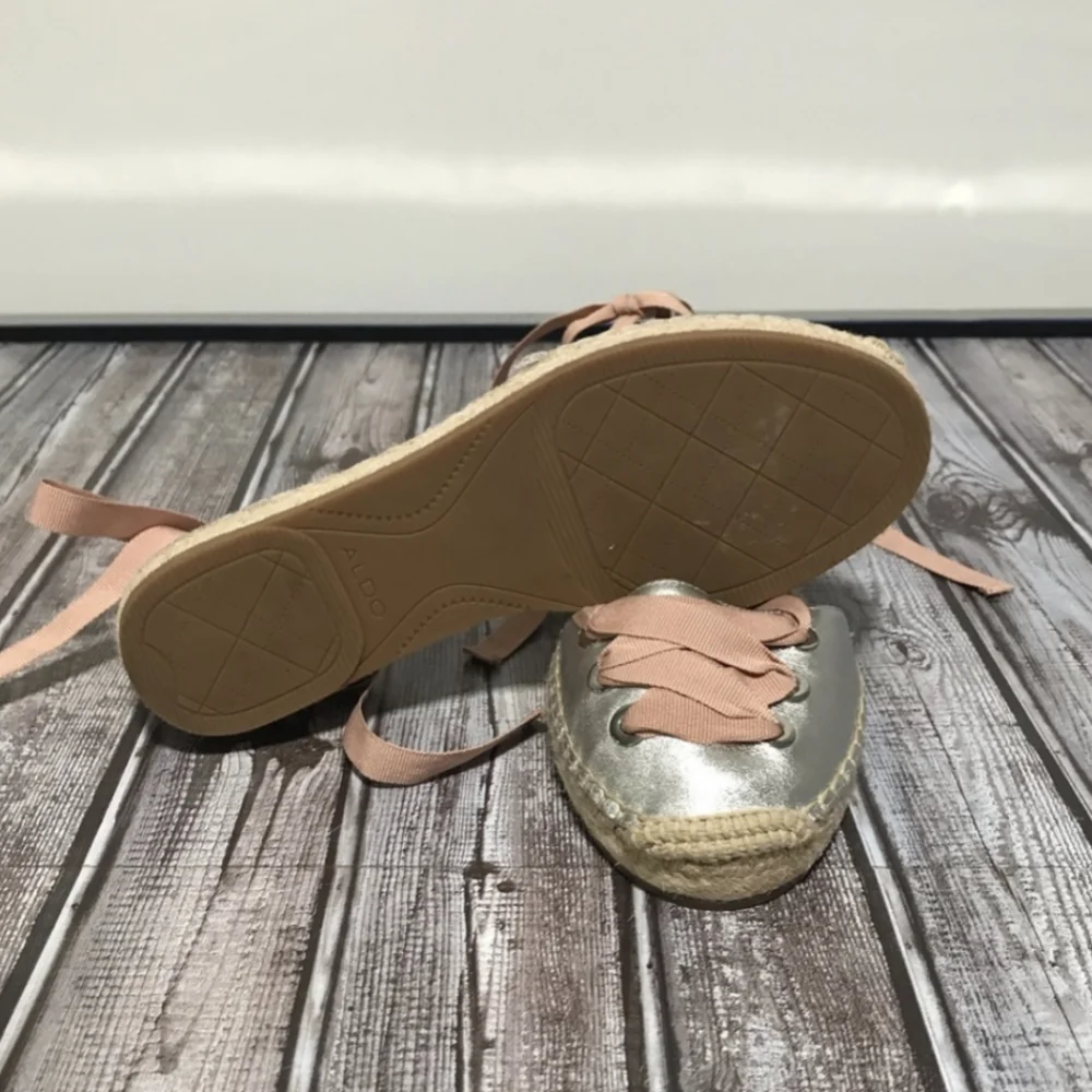 Metallic Espadrille Lace Up Tie Ballet Flats - Aldo Ballerina Slippers 7